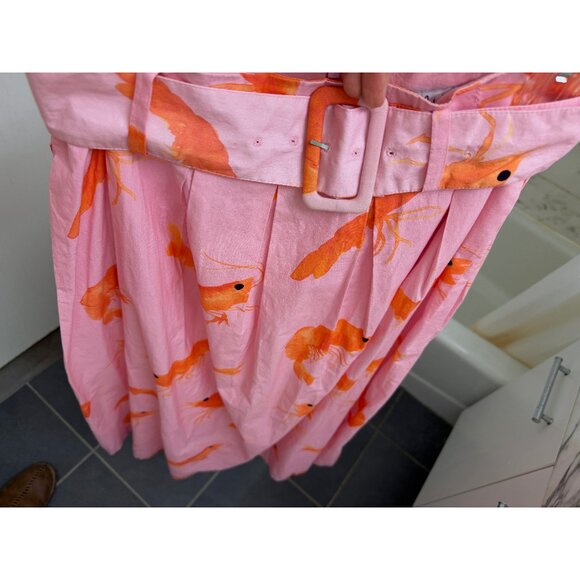 Rachel Antonoff Prawn Shrimp Print Maxi Skirt Vinita Vinnie Pink Pleated Belt 4 - Picture 15 of 16